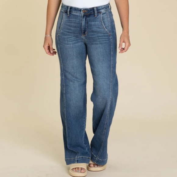 Judy Blue High Waist Trouser Wide Leg Jeans Denim 5/27 New With Tags - Picture 1 of 8
